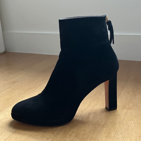 Stuart Weitzman Black Suede Booties with Gold-Tone Zipper - Picture 7 of 13